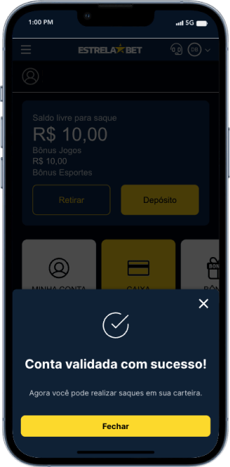 Confirmação de conta validada na Estrela Bet
