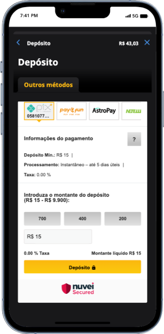 Depósitos e saques na Betfair